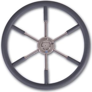 Stazo RVS Stuurwiel Type 12 6-spaaks met grijze polyurethaan Hoepel Ø 45 cm