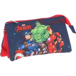 Etui 3-Vaks - Avengers - Captain American/Hulk/Iron Man - Blauw & Rood Marvel - 21,5x12x1-9cm