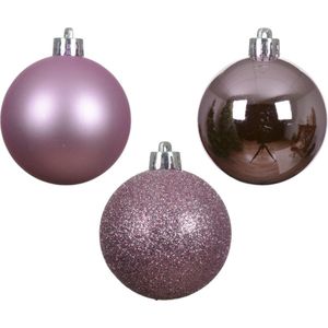 Decoris Mini kerstballen - 14x st - lila paars - D3 cm - kunststof - kerstversiering