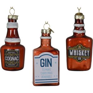 Decoris Kersthangers drank - 3x st - glas - cognac - Gin - Whiskey - drankfles ornamenten