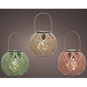 Lumineo Solar lantaarn dia13.5-H12.5cm- verkrijgbaar in lichtgroen, roze of taupe verschillende Metaal Lumineo Tafellamp