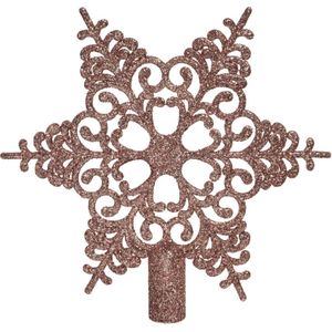 Kunststof ster piek/kerstboom topper met glitters lichtroze (blush pink)19 cm - Kerstversiering/kerstboomversiering