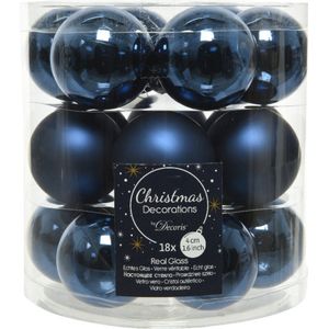 Decoris Kleine kerstballen - 18x st - donkerblauw - D4 cm - glas - kerstversiering