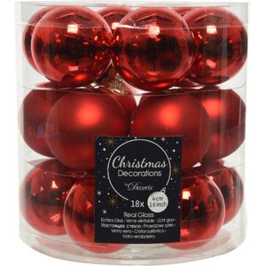 18x stuks kleine kerstballen rood van glas 4 cm - mat/glans - Kerstboomversiering