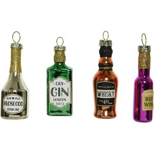 Decoris Kersthangers - 4x - flessen drank - glas - 6.5 cm - Kerstversiering