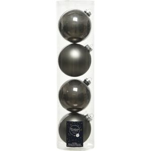 Decoris kerstballen - 4x st - antraciet grijs - D10 cm - glas - kerstversiering