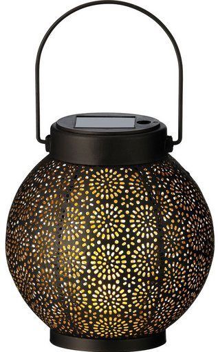 Lumineo Tuin lantaarn - solar - zwart - D14 x H16 cm - metaal - buitenverlichting