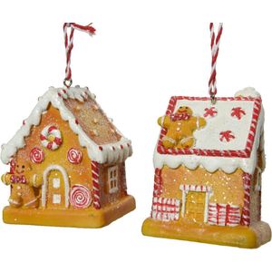 Decoris Kersthanger snoephuisje met peperkoek mannetje polyresin H7,5cm bruin Polyresin Decoris Kersthanger