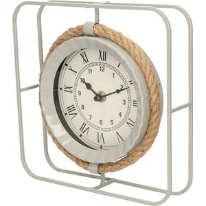Decoris Tafelklok staand met metalen frame - wit/grijs - 22 x 22 cm