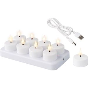 Lumineo Oplaadbare waxinelichtjes D4 | Wit | Bewegende vlam | 8 stuks
