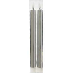 Lumineo Led dinerkaarsen - 2x st - zilver - 24,5 cm - warm wit