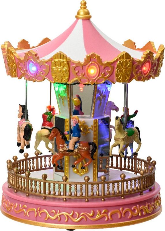 Lumineo kerstdorp draaimolen - draaiend - met verlichting - 23,5 cm - kermis kerstdorp