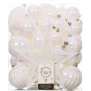 Kaemingk Kerstballen, kunststof, 5-8 cm, met kerstpiek, ster, set van 50, onbreekbaar, wit iriserend