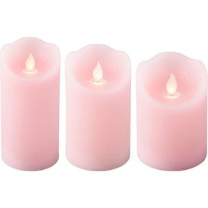 LED kaarsen/stompkaarsen set - 3x stuks - lichtroze - met afstandsbediening - LED kaarsen