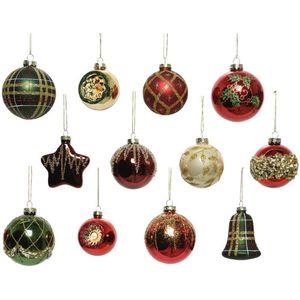 Decoris Luxe kerstballen mix glas assorti kerst kleuren multi Glas Decoris Kerstbal