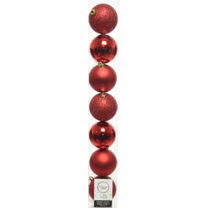 7x stuks kunststof kerstballen rood 8 cm - Mix - Onbreekbare plastic kerstballen