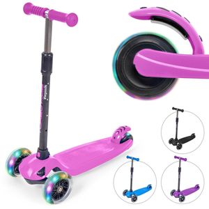 LifeGoods TurboRide Kinderstep - Step 5-8 Jaar - 3 Lichtgevende LED Wielen - Hoogte Verstelbaar - Jongens/Meisjes - Roze
