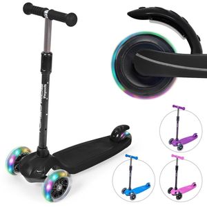 LifeGoods TurboRide Kinderstep - Step 5-8 Jaar - 3 Lichtgevende LED Wielen - Hoogte Verstelbaar - Jongens/Meisjes - Zwart