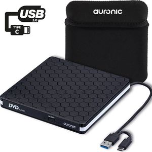 Auronic Externe DVD Speler en Brander - USB 3.0 en USB C - Inclusief Hoes en Kabel
