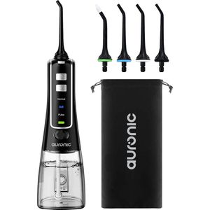 Auronic Waterflosser - Elektrisch - Monddouche - 3 Standen - 4 Opzetstukjes - 300 ml - Zwart
