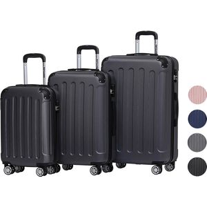 TRVLMORE Kofferset - 3 Delig - 38L Handbagage + 110L Ruimbagage - Lichtgewicht - Trolley - Reiskoffer Set - Zwart