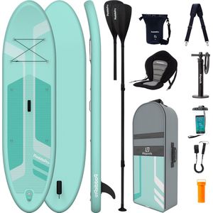 LifeGoods PaddlePro SUP Board - Luxe Set - met Zitje - Opblaasbaar Paddle Board - Max. 135KG - 320x81cm - Mintgroen