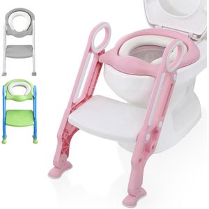 LifeGoods WC Verkleiner - WC Verkleiner met Trapje - Toilettrainer met Opstapje - Potje peuter - 2 tot 7 Jaar - Roze/Wit