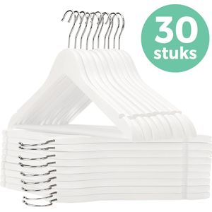 LifeGoods Kledinghangers - Broekhanger - Hardhout - Wit - 30 Stuks