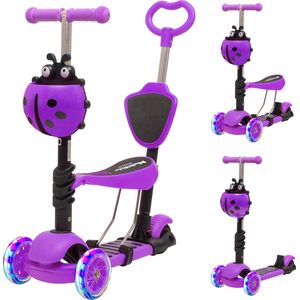 LifeGoods - MultiRider - Kinderstep - Paars - Hoogte Verstelbaar - Lichtgevende LED Wielen