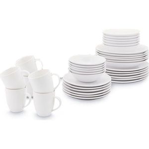 vtwonen Serviesset - Borden, Kommen en Mokken - Wit - Porselein - Servies set 36-delig