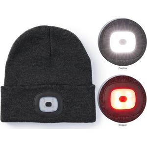 TECHNOSMART Muts met LED Verlichting �– Grijze Beanie – Unisex – One Size – Warme Hardloopmuts