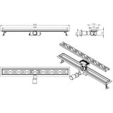 Wiesbaden douchegoot met flens 80 cm geborsteld messing