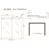 Schuifbare Nisdeur 2-d. Mat-zwart 1100x2000 Chr.8mm NANO