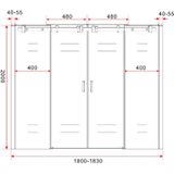 Schuifbare Nisdeur 4-d. Mat-zwart 1800x2000 Chr.8mm NANO