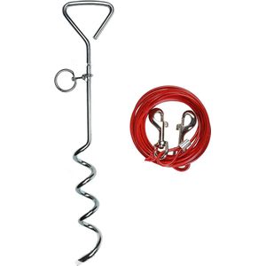 3 m hondenketting HEAVY DUTY stalen spiraalvormige grondpen (45 cm) hondenpaal buiten hond camping ANKERriem (kabel en stok 3 m hondenketting HEAVY DUTY stalen spiraalvormige grondpen (45 cm) hondenpaal buiten hond camping ANKERriem (kabel en stok