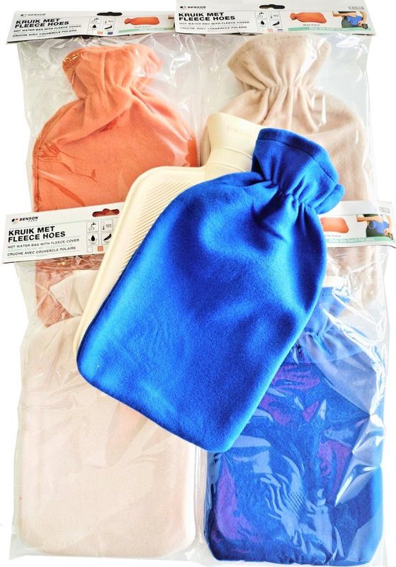 Benson Care Kruik met Fleece Hoes - 2L Inhoud - Warmwaterkruik voor Pijnverlichting en Ontspanning. 4 assorti kleur