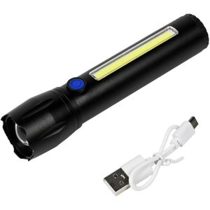Hofftech Tactical zaklamp - LED en COB - oplaadbaar - 141 mm - 100/150 lumen - USB-kabel inbegrepen