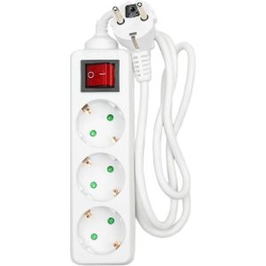 Benson 3-voudige stekkerdoos - randaarde - schakelaar - 1 meter - wit