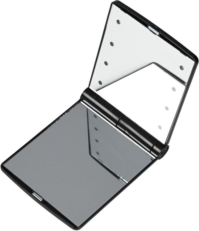 Benson Care LED Make-up spiegel/handspiegel/zakspiegel - zwart - 11,5 x 8,5 cm - dubbelzijdig