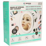 LED ring make-up spiegel met zuignap - wit - 20 x 22 cm - 5x zoom