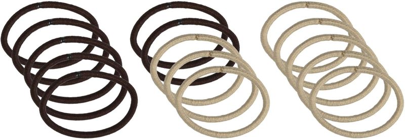 Benson Zachte Haarelastiekjes zonder Metaal - Set van 15 - Diameter 50 mm - Dikte 3 mm - Beige/Bruin