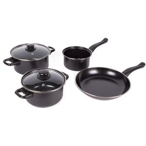Benson Pannenset 6 deel - carbon staal 0,8 mm met glazen deksels