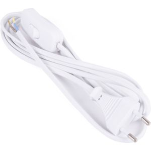 Benson Stroomsnoer met schakelaar - 2 meter - wit - eenvoudig aan/uit - geschikt voor 2 en 3 aderige netsnoeren