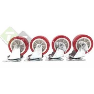 Benson Zwenkwielen Set - 2 X Geremd - 2 X Ongeremd - 75 Mm Diameter - Rood - 4 Stuks