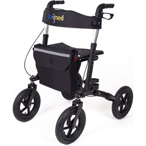 Dunimed - Premium Lichtgewicht Rollator - Zwart - Met Grote Luchtbanden en Inclusief Stokhouder en Tas