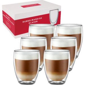 Procidi® Dubbelwandige Glazen - Theeglazen - 350 ml - 6 stuks - Latte Macchiato / Cappucino Glazen - Koffieglazen Dubbelwandig - Koffietassen - Vaatwasserbestendig