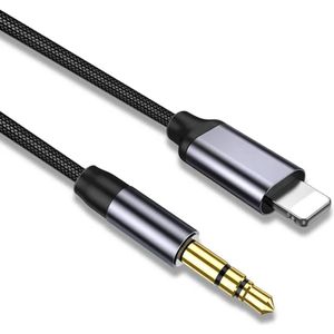 VeryGoods™ AUX naar 8-pin Kabel - MFI Gecertificeerd - Audiokabel Grijs - Jack 3.5 mm naar lightning voor Auto Audio - Geschikt voor iPhone - 1 Meter