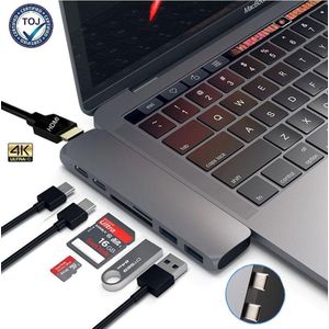 7 in 1 multifuctionele USB Type C Hub naar HDMI Adapter 4K + 2x USB 3.0 Poort + 2x USB C Poort + Micro SD / SD Kaartlezer – Macbook Pro – Thunderbolt USB Hub - Spacegrey
