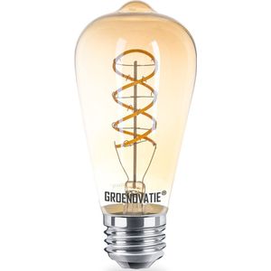 Groenovatie E27 LED Filament Rustika ST64 - Amber - Spiral 6W - Extra Warm Wit - Dimbaar