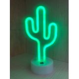 LED Neon Tafellamp "Cactus", Op Batterijen en USB, 13x10x27cm, Groen